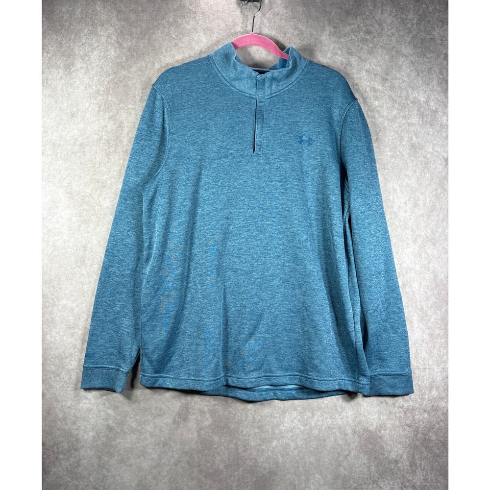 Under Armour Pullover Mens XL Blue ColdGear Loose Fit Quarter Zip Heathered